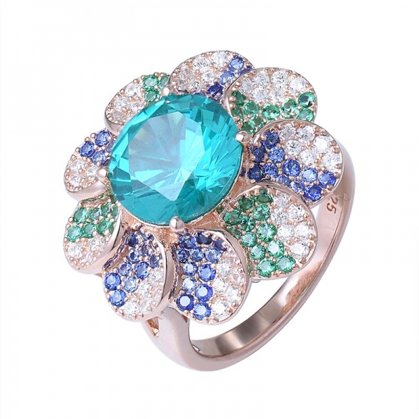 Оптовая стерлингового серебра кольцо с драгоценными камнями 4.0ct круглой огранки Paraiba синий топаз формы цветка кольцо 