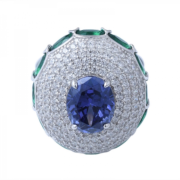 Стерлингового серебра 3.0 карата танзанит-цвет цветочный кластера коктейльное кольцо 