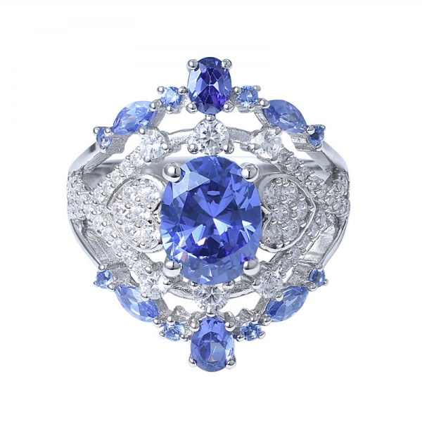 Стерлингового Серебра 925 Овальным Вырезом, Созданные Синий Танзанит Обручальное Кольцо-Летию Обручальное Кольцо 