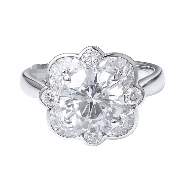925 стерлингового серебра 2,5 карата белый круглый муассанит обручальные кольца цветок кольцо 