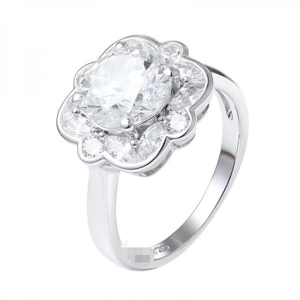 925 стерлингового серебра 2,5 карата белый круглый муассанит обручальные кольца цветок кольцо 