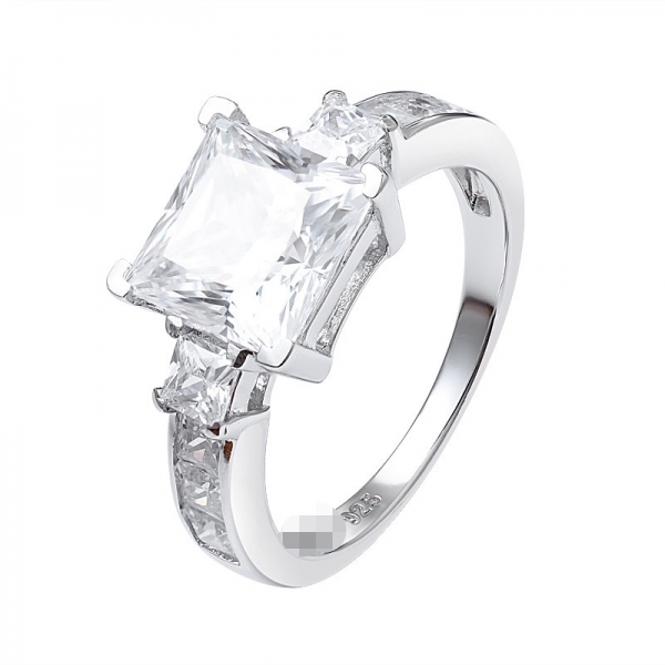 Оптовая простой 3.0 карат Принцесса Cut площади стерлингового серебра 925 высокое качество CZ обручальное кольцо 