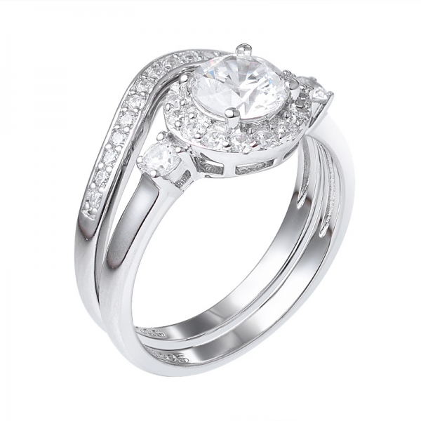 Оптовая 925 стерлингового серебра круглой огранки Сплит свадебный гало обручальное кольцо хвостовик набор 