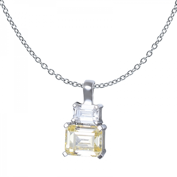 925 стерлингового серебра кубического циркония алмазов желтым CZ огранки изумруд 2 камень подвеска 