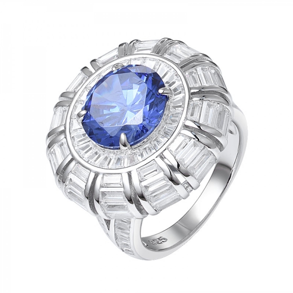 Создан королевский синий танзанит & багет бриллиант кольцо в 18-каратного белого золота 