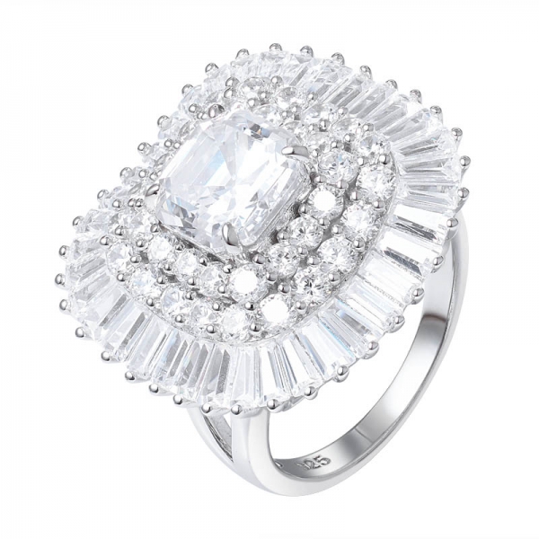 Античная стерлингового серебра 925 Asscher вырезать квадрат Белый CZ бриллиантовое обручальное кластера кольцо 