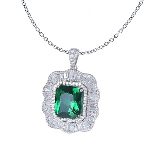 8Ct зеленый синтетический Изумруд прямоугольник-формы стерлингового серебра ожерелье  