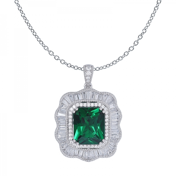 8Ct зеленый синтетический Изумруд прямоугольник-формы стерлингового серебра ожерелье  