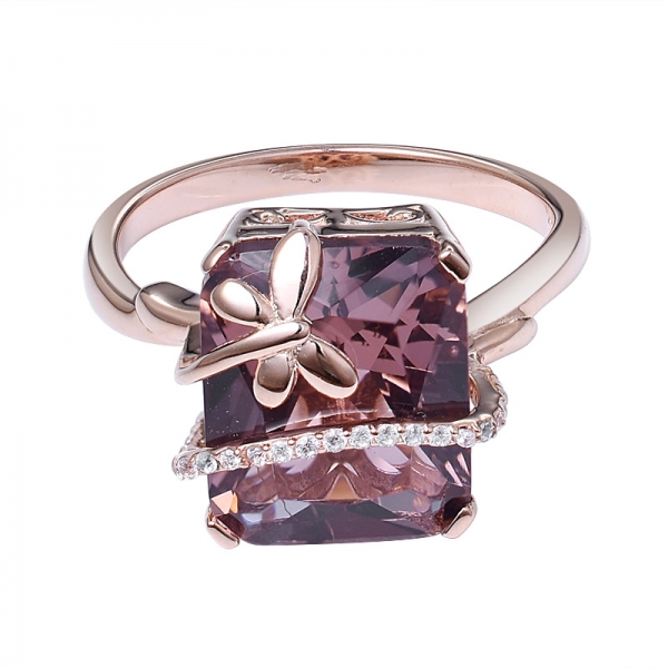 Принцесса огранка розовый Морганит драгоценный камень дизайн в 14k розовое золото стрекоза кольцо ожерелье подарки 