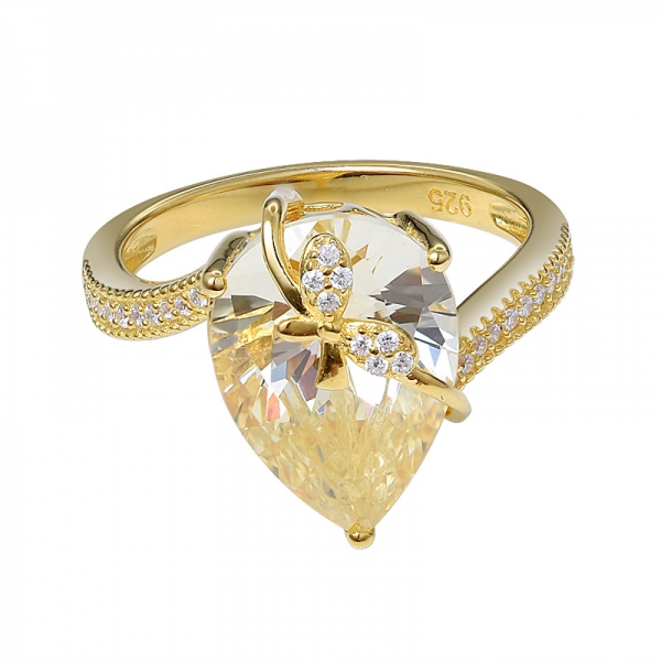 Роскошные женщины 925 серебряных 5ст груша огранка желтый бриллиант обручальное кольцо комплект ювелирных изделий подарок 