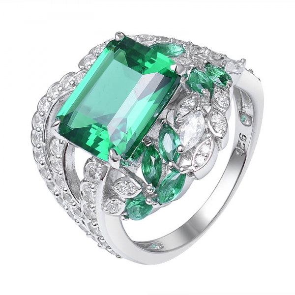 Gemstone кольца изумруд вырезать зеленый цвет лаборатории выращенный изумруд кластера кольцо 
