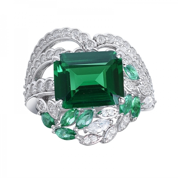 Gemstone кольца изумруд вырезать зеленый цвет лаборатории выращенный изумруд кластера кольцо 