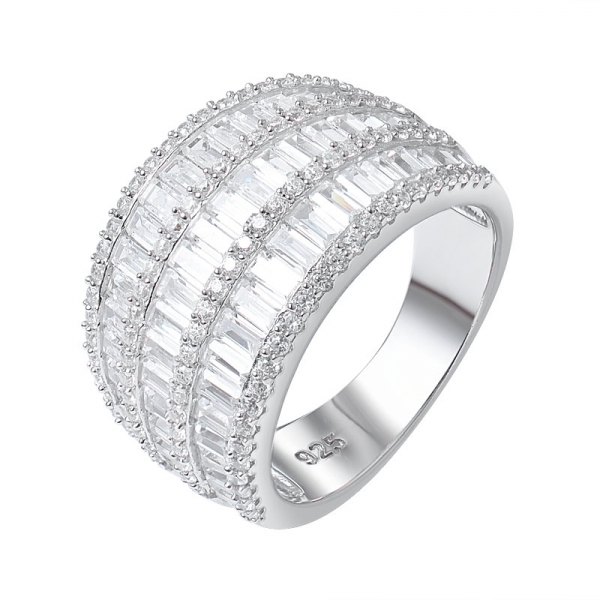 Родий стерлингового серебра багет кубический цирконий кольцо комплект ювелирных изделий 