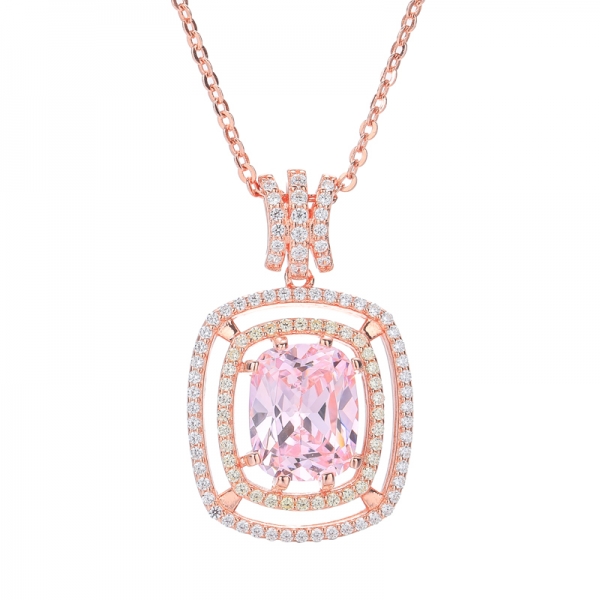 Модные Алмаз Розовый Кубический Циркон Розового Золота Над Стерлингового Серебра Ожерелье 