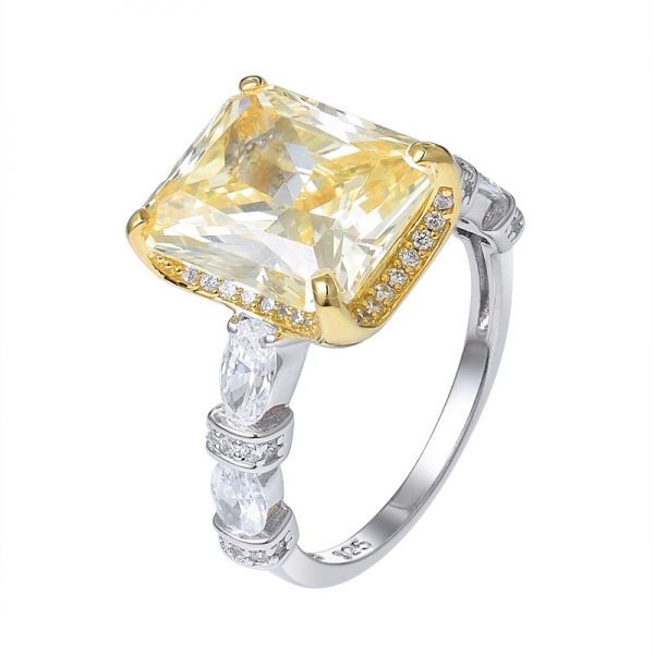  8Ct желтый бриллиант огранки принцессы Симулятор родий на серебряном кольце 
