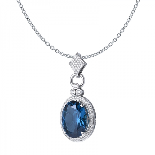 лондонский голубой топаз с родием 925 кулон из стерлингового серебра 
