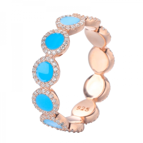 круглая голубая эмаль С кольцо из розового золота с белым фианитом и стерлингового серебра 