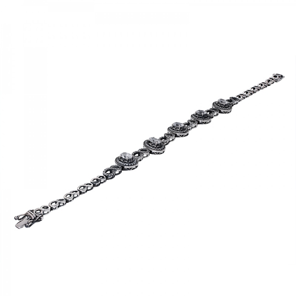 925 серебряный черный ремесленный оникс белый овальный браслет из камня cz 