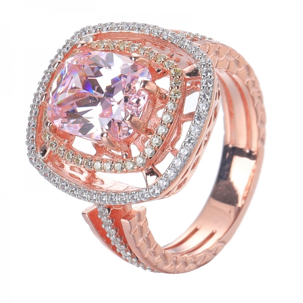 фантазийный бриллиант розовый CZ центр розовое золото и родий поверх стерлингового серебра кольцо 