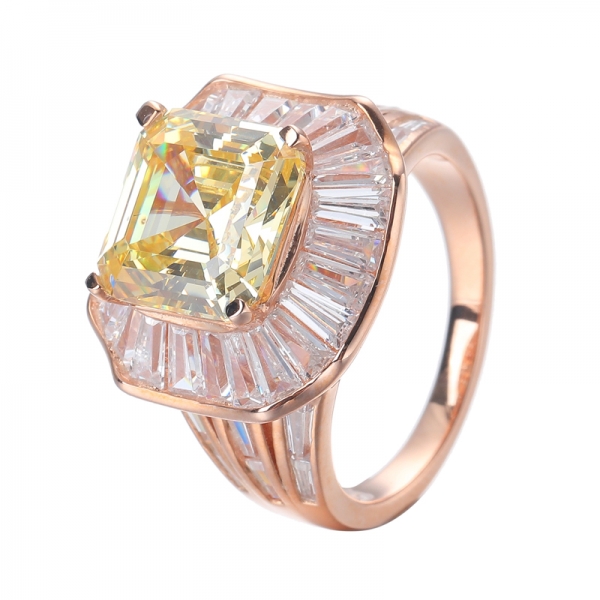  Ашер огранка канареечного кубического циркония из розового золота поверх кольца из стерлингового серебра 