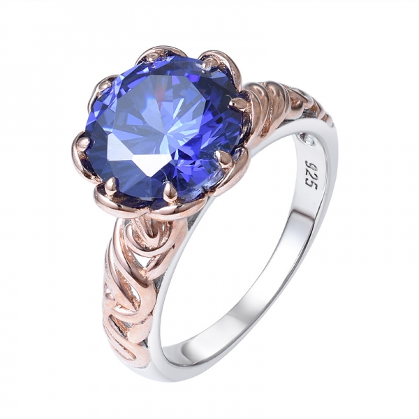  925 серебро 3,5 карата круглый создан синий Танзанит  и обручальное кольцо с белым бриллиантом 