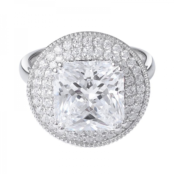  925 квадратная огранка принцессы из стерлингового серебра cz кольцо круглой формы в стиле ар-деко из камня 