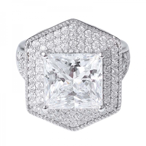  925 квадратная огранка принцессы из стерлингового серебра cz кольцо в форме щита в стиле ар-деко из камня 