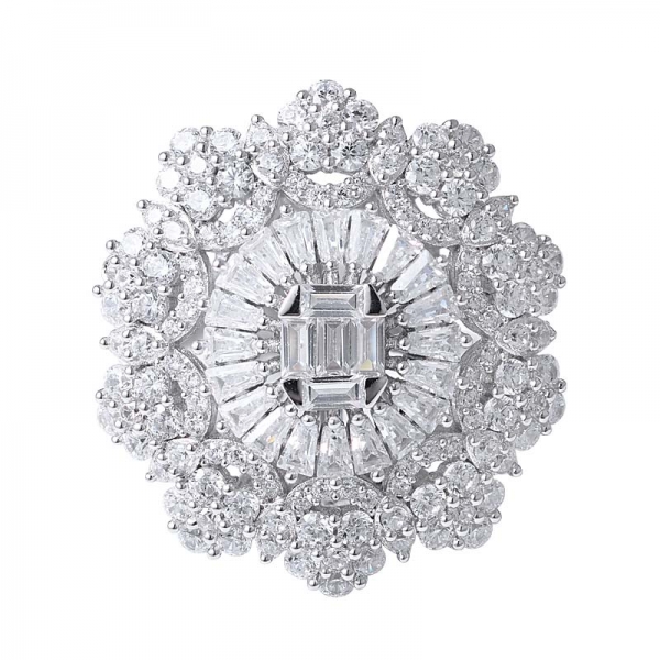  925 стерлинговое серебро прозрачный белый кубический циркон родий над кольцом в форме цветка 