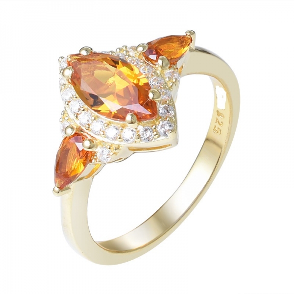 оранжевый И кольцо с тремя камнями из белого кубического циркония и желтого золота поверх стерлингового серебра 
