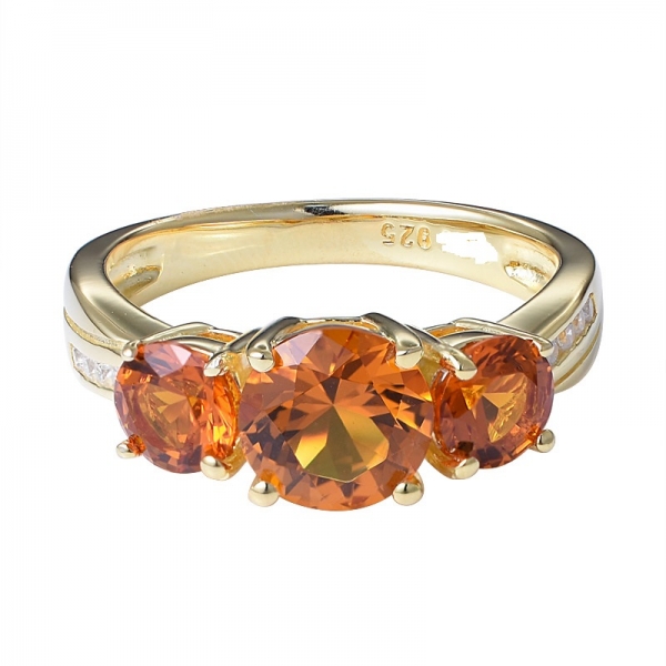 оранжевый кубический циркон 3 - камень родий поверх кольца из стерлингового серебра 1.25ctw 