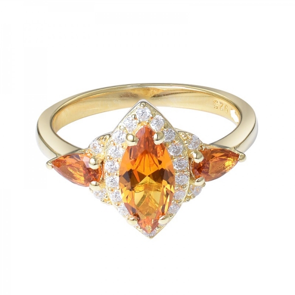 оранжевый И кольцо с тремя камнями из белого кубического циркония и желтого золота поверх стерлингового серебра 