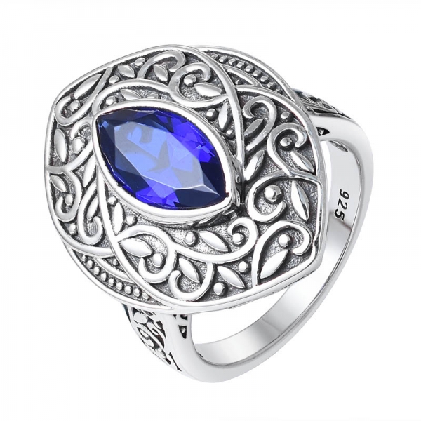 Маркизы режущие синий сапфир с черным покрытием 925 серебряное кольцо поставщик ювелирных изделий 