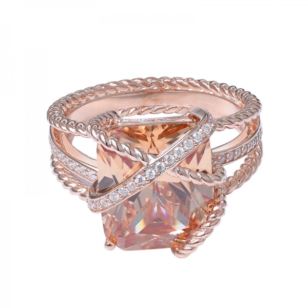 шампанское и белый фианит 18k кольцо из розового золота и стерлингового серебра 