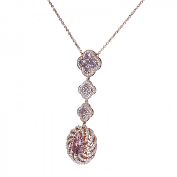 Имитация морганитовой розы - Цепное ожерелье из стерлингового серебра в тон 