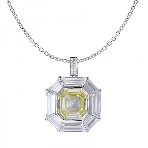  Ашер огранка имитирует желтый бриллиант родий на подвеске с кристаллами стерлингового серебра 