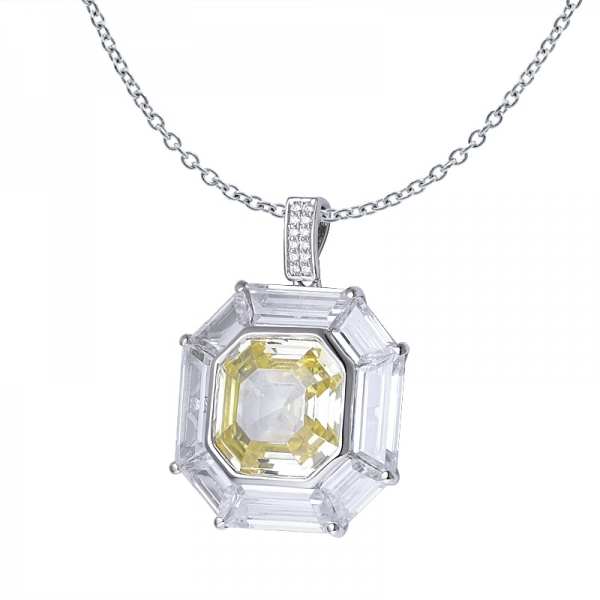  Ашер огранка имитирует желтый бриллиант родий на подвеске с кристаллами стерлингового серебра 