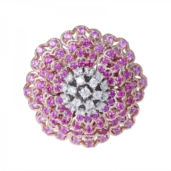Кольцо из стерлингового серебра в форме цветка с рубиновым корундом, 2 тона 