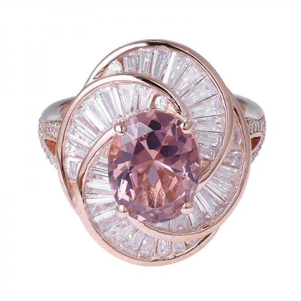 овальная огранка искусственный морганит CZ обручальное кольцо из розового золота поверх стерлингового серебра 