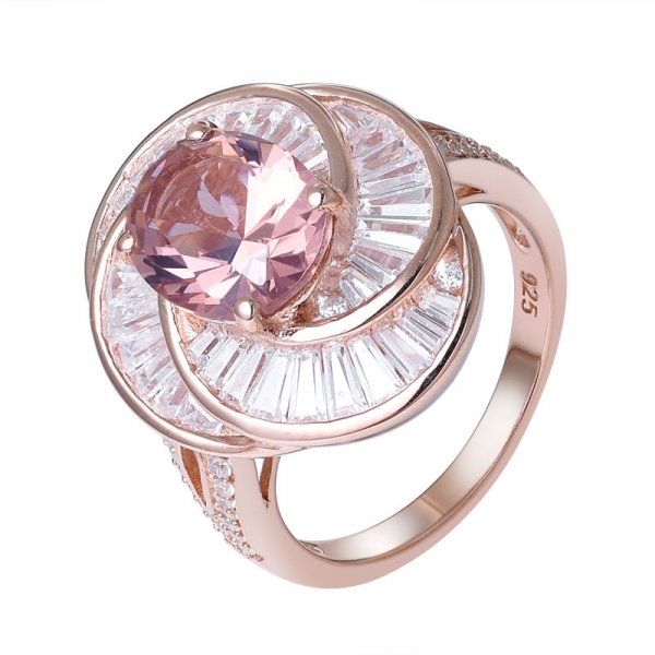 овальная огранка искусственный морганит CZ обручальное кольцо из розового золота поверх стерлингового серебра 