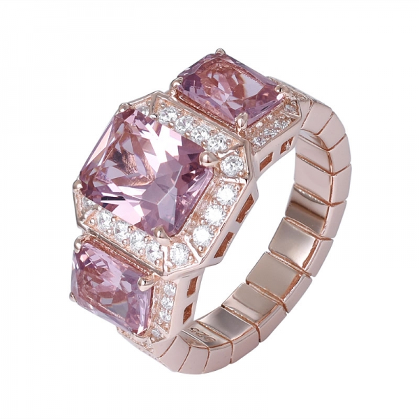 кольцо из розового золота с морганитом огранки принцессы CZ поверх стерлингового серебра с 3 камнями 