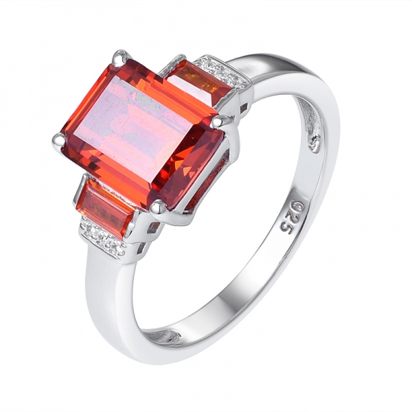 оранжевый изумруд огранки CZ Обручальное кольцо с родием поверх стерлингового серебра с 3 камнями 