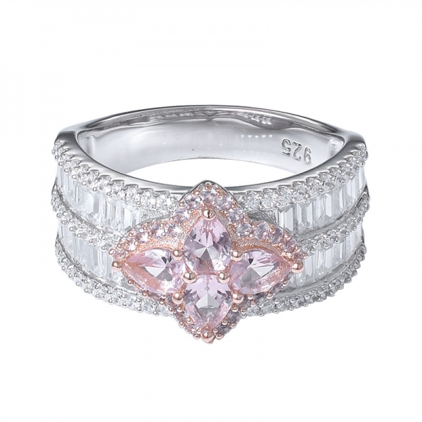розовый морганит cz оптовик кольцо из стерлингового серебра с камнем 2 тона 