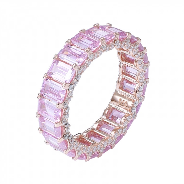 розовый cz бриллиантовое изумрудное кольцо из розового золота поверх стерлингового серебра 