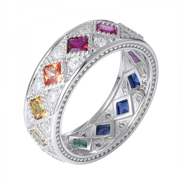 синтетический красочный сапфир драгоценный камень огранка родий над вечностью радужное кольцо 