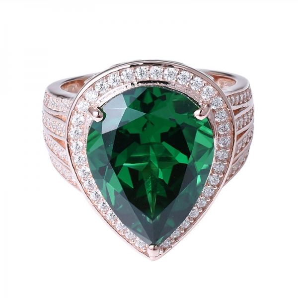 создано зеленое изумрудное кольцо в форме груши из розового золота поверх стерлингового серебра, обручальное кольцо для женщин 