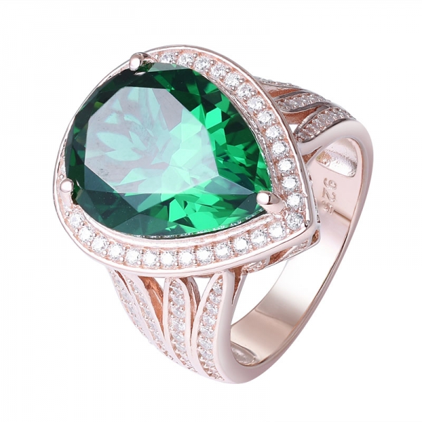 создано зеленое изумрудное кольцо в форме груши из розового золота поверх стерлингового серебра, обручальное кольцо для женщин 