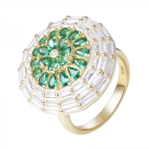 Грушевидное кольцо с зеленым изумрудом и желтым золотом поверх стерлингового серебра 
