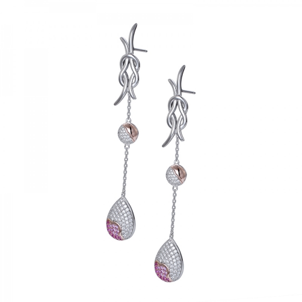 Серьга-подвеска из стерлингового серебра с рубином и родием в стиле арт-деко 