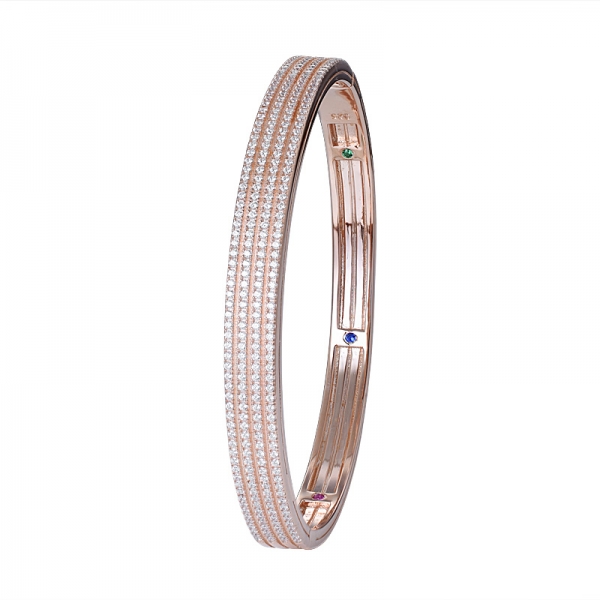 4 строки белые Cz красочный браслет из розового золота поверх стерлингового серебра для женщин 
