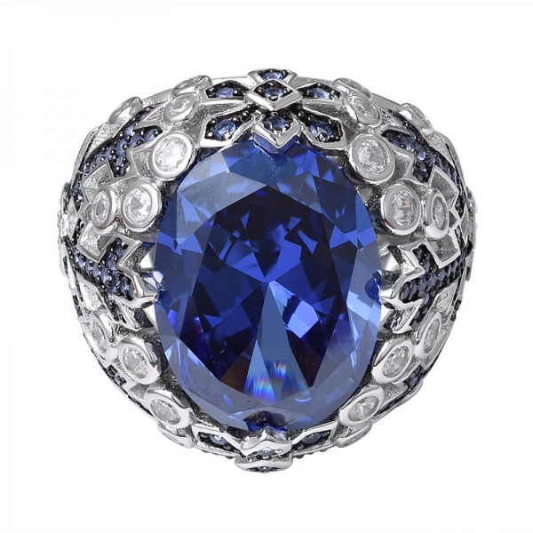 овальная огранка создана синего цвета танзанит обручальное кольцо из стерлингового серебра с покрытием из камня 2 тона 